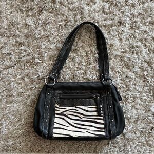 Fossil Black and Zebra Print Leather Shoulder Bag